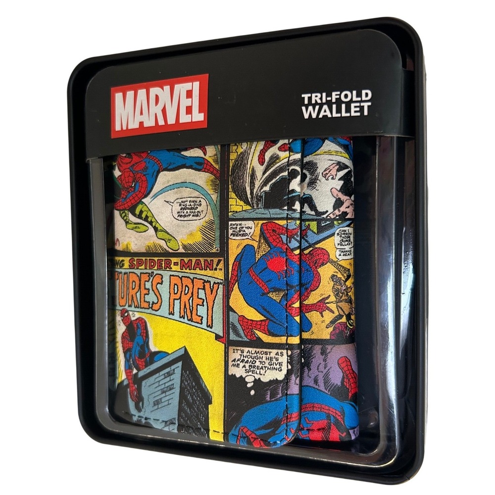 Marvel Multicolor Comic Book Spider-Man Tri-Fold Wallet New!